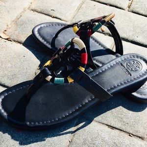 Tory Burch Black Embroidered Sandals 8.5 NWT